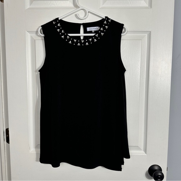 Calvin Klein Med. embellished tank, flowy, black, sleeveless, layering, fall - Picture 1 of 8